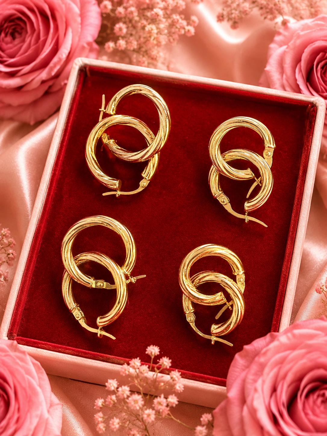 Aretes rayados de oro 10K